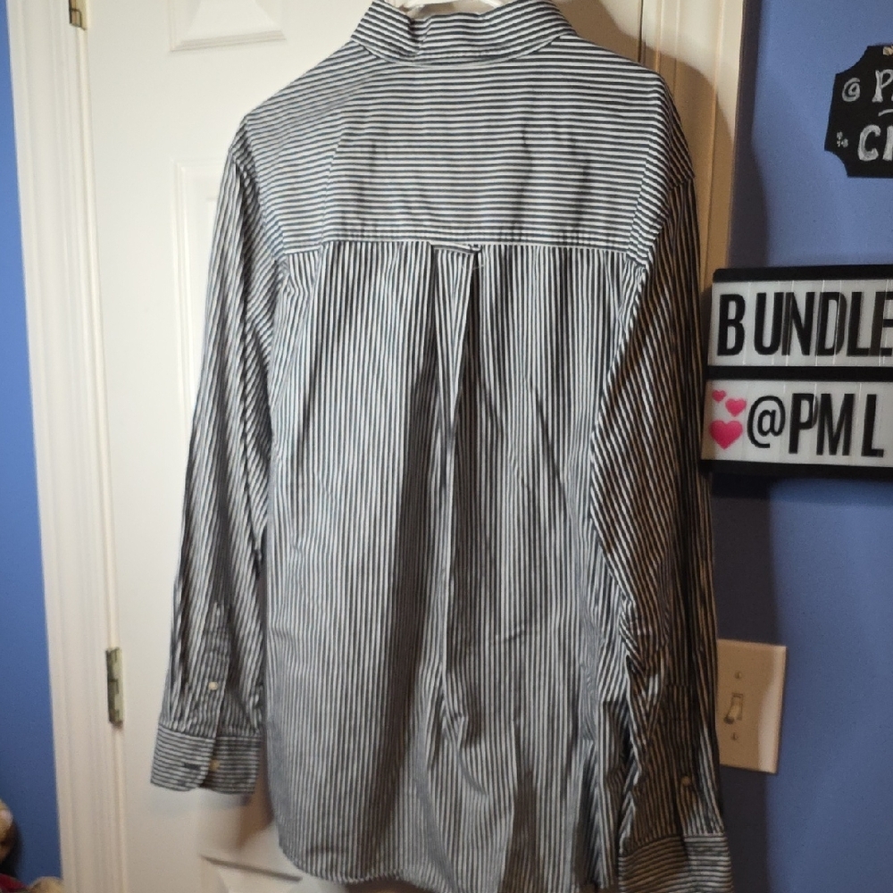 Chaps Striped Dark Blue White Dress Shirt XL - Picture 4 of 4